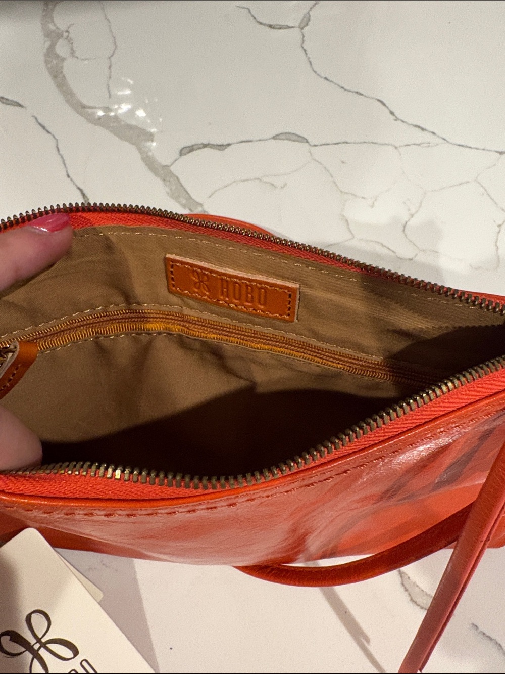 HOBO Small Convertible Crossbody Bag in Bright Orange-Red Leather - Picture 5 of 5